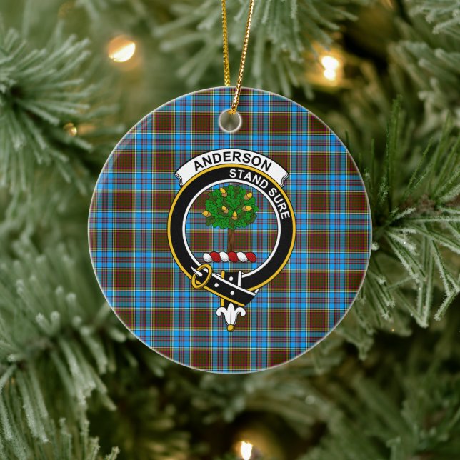 Scottish Clan Anderson Tartan and Crest Ceramic Ornament (Tree)