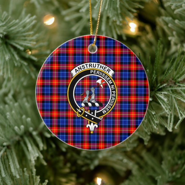 Scottish Clan Anstruther Tartan and Crest Ceramic Ornament (Tree)