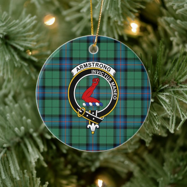 Scottish Clan Armstrong Ancient Tartan and Crest Ceramic Ornament (Tree)