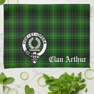Scottish Clan Arthur / MacArthur Crest & Tartan Tea Towel