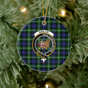 Scottish Clan Baillie Modern Tartan and Crest Ceramic Ornament