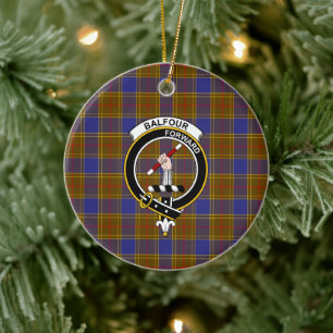 Scottish Clan Balfour Modern Tartan and Crest Ceramic Ornament