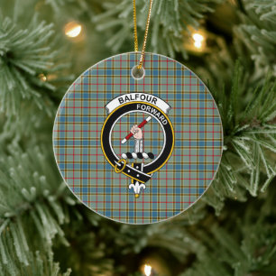 Scottish Clan Balfour Tartan and Crest Ceramic Ornament
