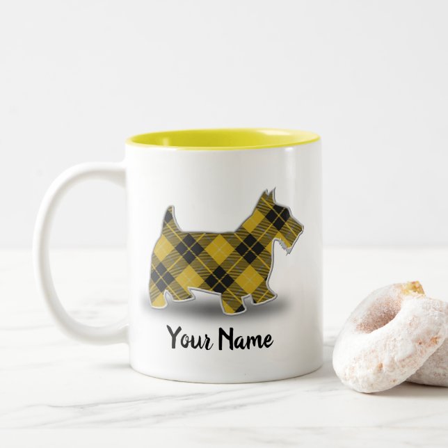 Scottish Clan Barclay Tartan Scottish Terrier Two-Tone Coffee Mug (With Donut)