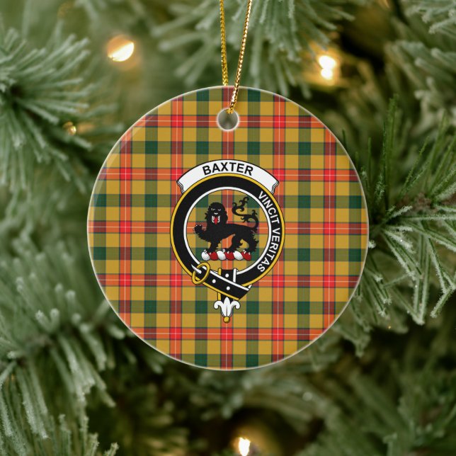 Scottish Clan Baxter Tartan and Crest Ceramic Ornament (Tree)