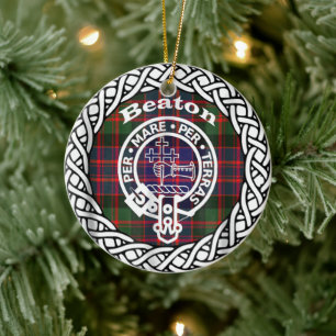 Scottish Clan Beaton Tartan and Crest Ceramic Ornament