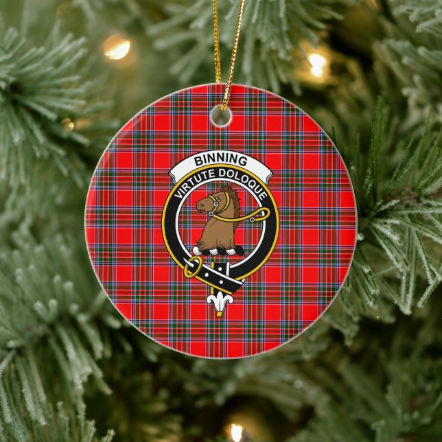 Scottish Clan Binning Tartan and Crest Ceramic Ornament (Tree)