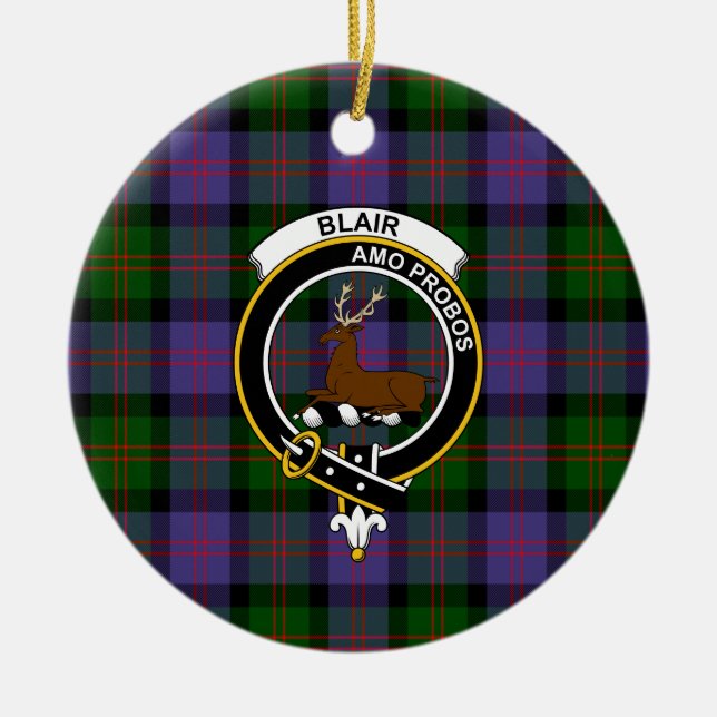 Scottish Clan Blair Modern Tartan and Crest Ceramic Ornament (Front)