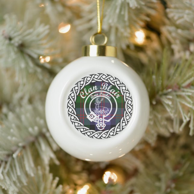Scottish Clan Blair Tartan and Crest Ceramic Ball Christmas Ornament (Tree)