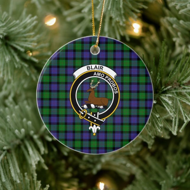 Scottish Clan Blair Tartan and Crest Ceramic Ornament (Tree)
