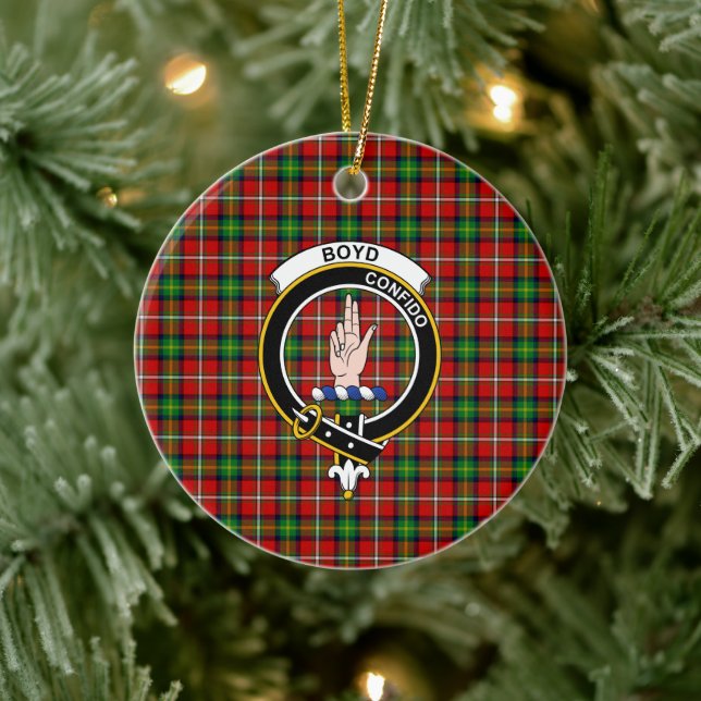 Scottish Clan Boyd Tartan and Crest Ceramic Ornament (Tree)
