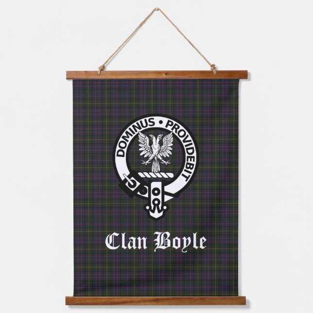 Scottish Clan Boyle Crest Badge & Tartan  Hanging Tapestry (Front)