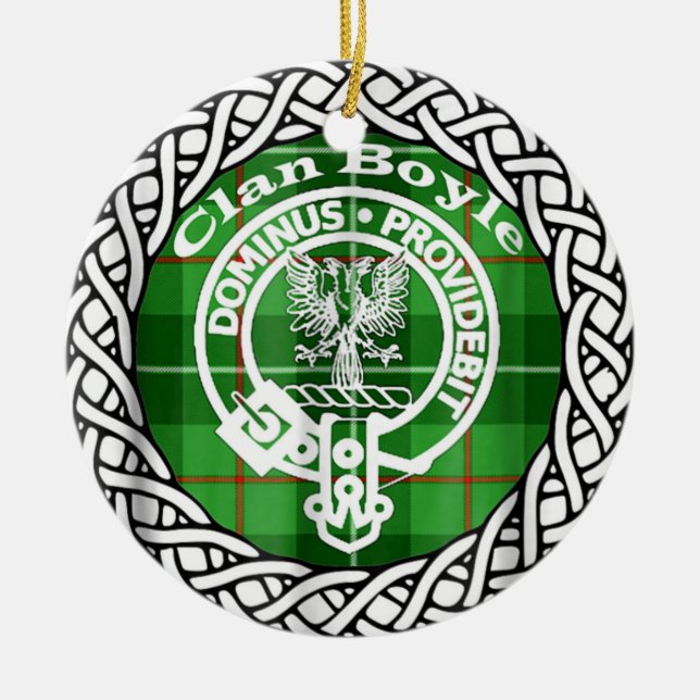 Scottish Clan Boyle Tartan and Crest Ceramic Ornament (Front)