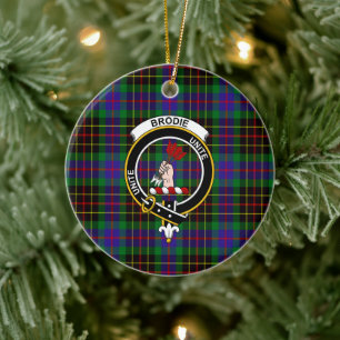 Scottish Clan Brodie Hunting Tartan and Crest Ceramic Ornament