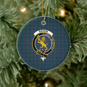 Scottish Clan Broun Tartan and Crest Ceramic Ornament