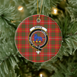 Scottish Clan Bruce Modern Tartan and Crest Ceramic Ornament