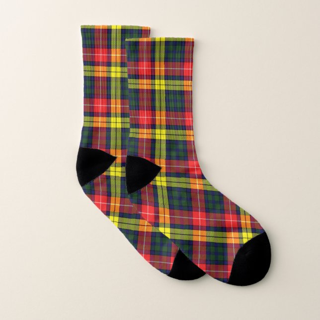 Scottish Clan Buchanan Modern Tartan Plaid Socks (Pair)
