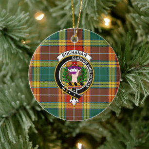 Scottish Clan Buchanan Old Sett Tartan and Crest Ceramic Ornament
