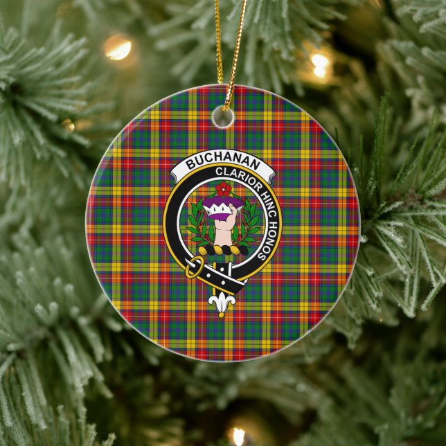 Scottish Clan Buchanan Tartan and Crest Ceramic Ornament (Tree)