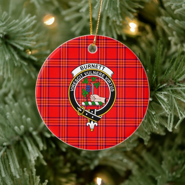 Scottish Clan Burnett Modern Tartan and Crest Ceramic Ornament (Tree)