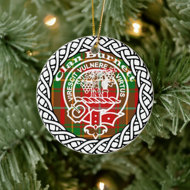 Scottish Clan Burnett Tartan and Crest Ceramic Ornament (Tree)