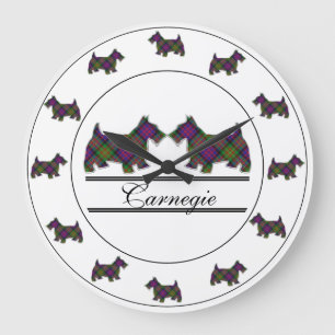 Scottish Clan Carnegie Tartan Plaid Scottie Dogs Large Clock