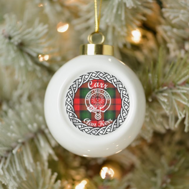Scottish Clan Carr Tartan and Crest Ceramic Ball Christmas Ornament (Tree)