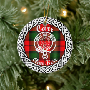 Scottish Clan Carr Tartan and Crest Ceramic Ornament
