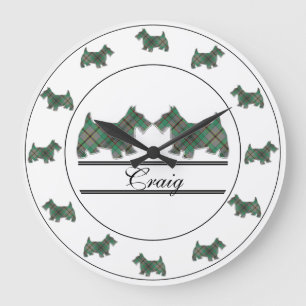 Scottish Clan Craig Tartan Plaid Scottie Dogs Large Clock