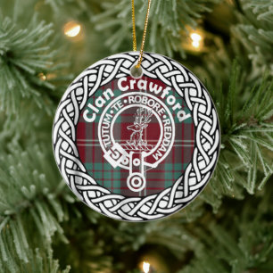 Scottish Clan Crawford Tartan and Crest Ceramic Ornament