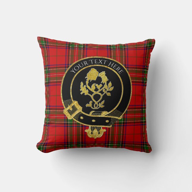 Scottish Clan Crest Rose Thistle Tartan Cushion (Front)