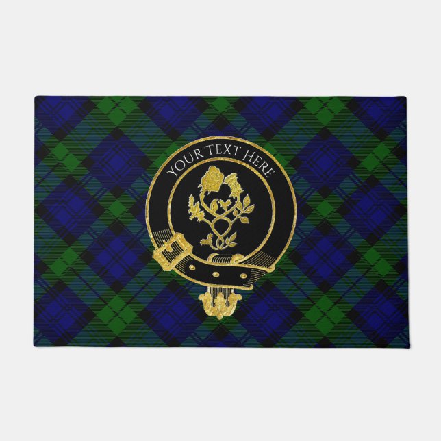 Scottish Clan Crest Rose Thistle Tartan Doormat (Front)