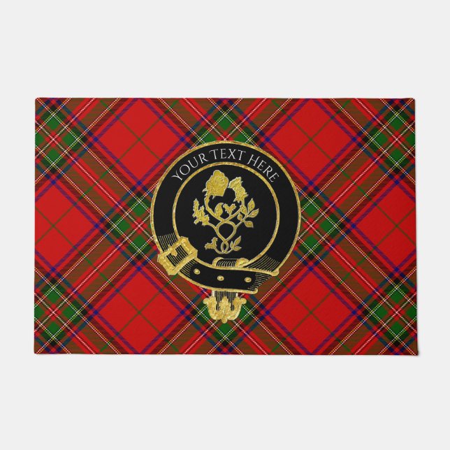 Scottish Clan Crest Rose Thistle Tartan Doormat (Front)