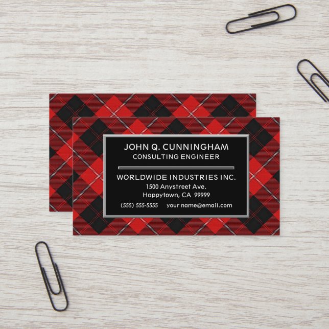 Scottish Clan Cunningham Tartan Plaid Business Card (Front/Back In Situ)