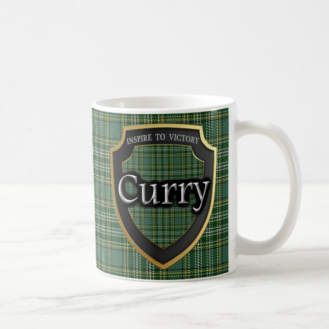 Scottish Clan Currie Curry Tartan Shield Coffee Mug (Right)