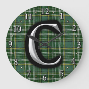 Scottish Clan Currie Letter C Monogram Tartan Large Clock