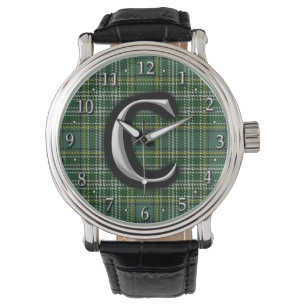 Scottish Clan Currie Letter C Monogram Tartan Watch