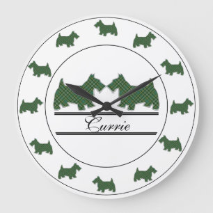 Scottish Clan Currie Tartan Plaid Scottie Dogs Large Clock