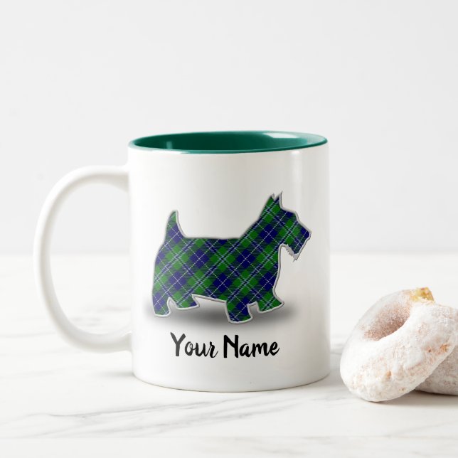 Scottish Clan Douglas Tartan Scottish Terrier Two-Tone Coffee Mug (With Donut)