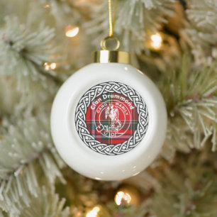 Scottish Clan Drummond Tartan and Crest Ceramic Ball Christmas Ornament