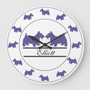 Scottish Clan Elliot Tartan Plaid Scottie Dogs Large Clock