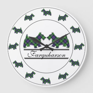 Scottish Clan Farquharson Tartan Scottie Dogs Large Clock