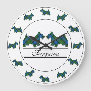 Scottish Clan Fergusson Tartan Plaid Scottie Dogs Large Clock