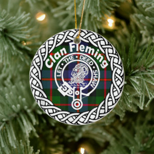 Scottish Clan Fleming Tartan and Crest Ceramic Ornament