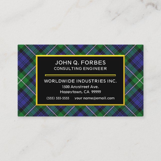 Scottish Clan Forbes Tartan Plaid Business Card (Front)