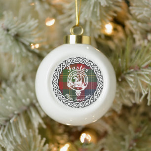 Scottish Clan Foster Tartan and Crest Ceramic Ball Christmas Ornament