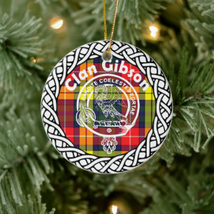 Scottish Clan Gibson Tartan and Crest Ceramic Ornament