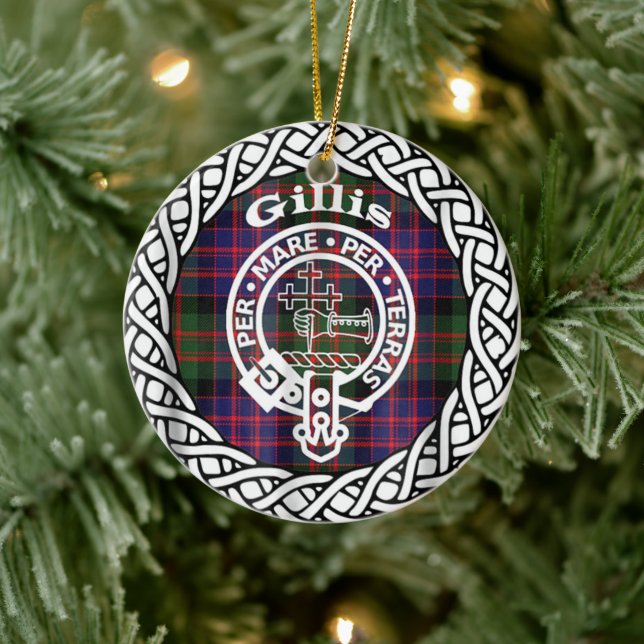 Scottish Clan Gillis Tartan and Crest Ceramic Ornament (Tree)