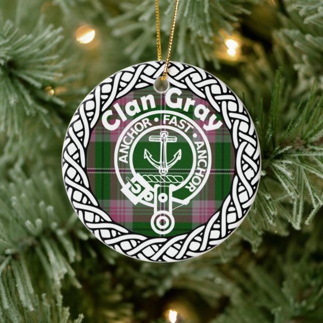 Scottish Clan Grey Tartan and Crest Ceramic Ornament (Tree)