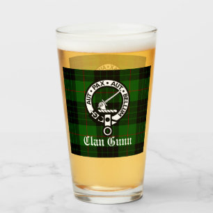 Scottish Clan Gunn Crest Badge and Tartan  Glass